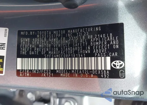 2024 Toyota Corolla Se из США, поврежденный, VIN 5YFS4MCE0RP181941